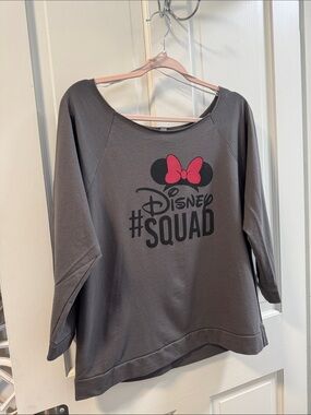 Disney Gray Minnie Mouse #SQUAD Sweatshirt with Pink Bow